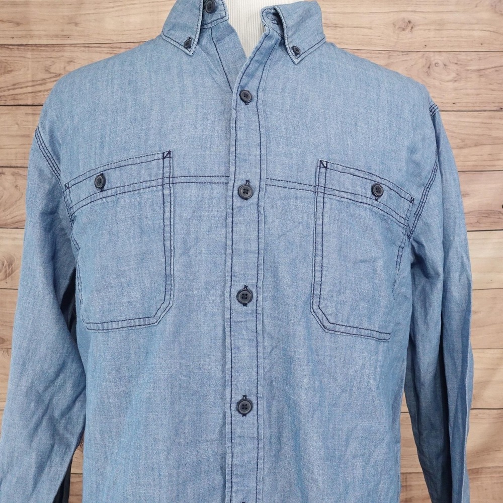 New! Free Assembly Shirt Mens XL Blue Chambray Long Sleeve Button-Up Pockets